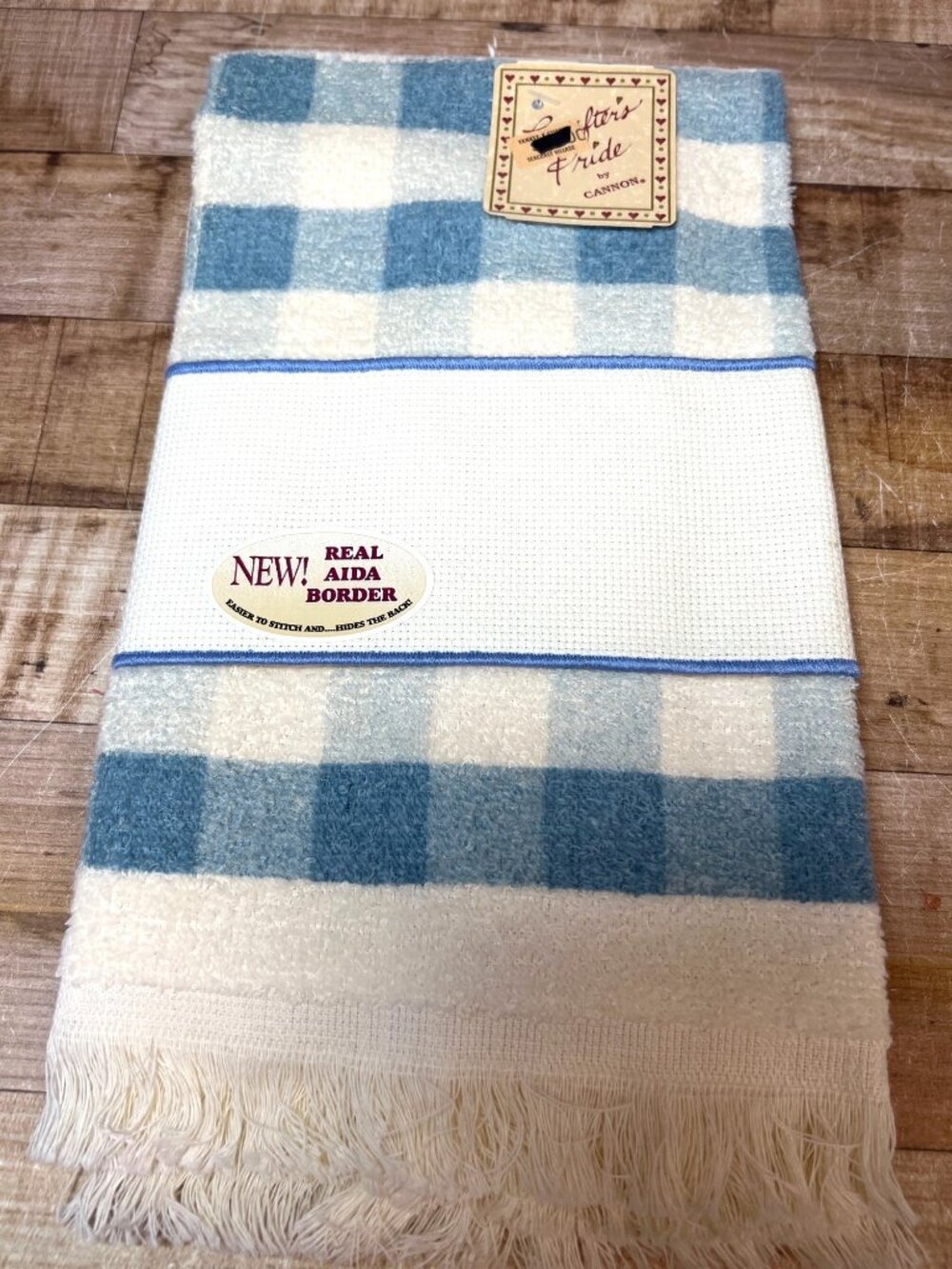 Crafters Pride Blue & White Check Towel With Aida Border For Embroidery Cannon